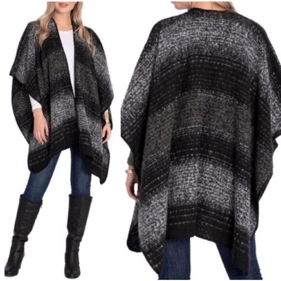 WOOLRICH STRIPED BLANKET WRAP/SHAW GRAY & BLACK *Perfect for Winter* ONE SIZE - Picture 7 of 8
